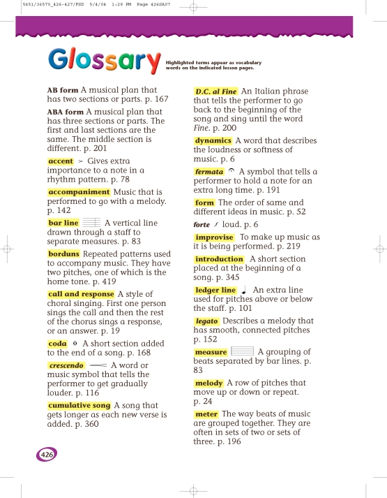 Page 426 from Making Music (0-328-36570-4) by Pearson Scott Foresman