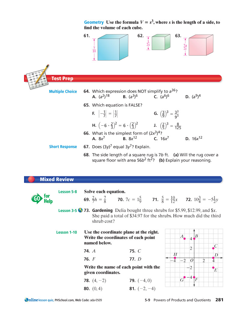 Page 281 from Prentice Hall Mathematics: Pre-algebra (10: 0132015641)